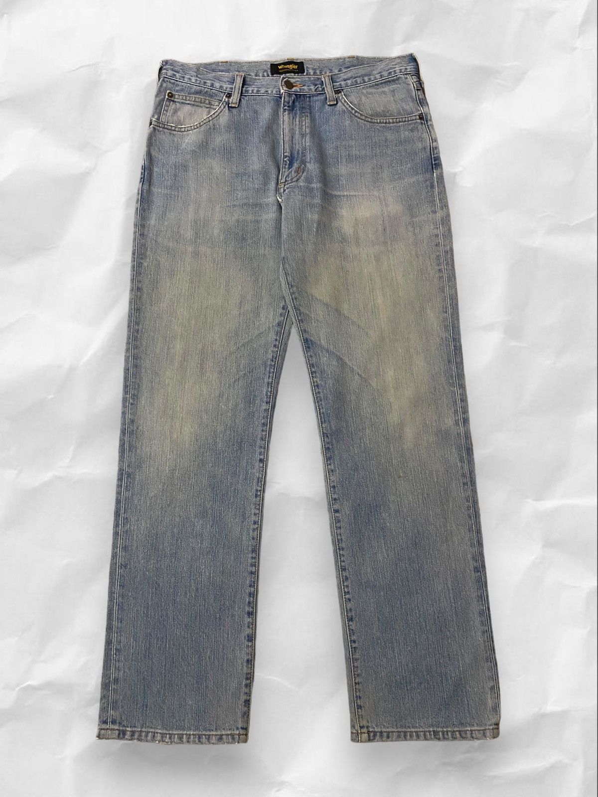 image of Vintage Wrangler Straight Sun Dirty Blue Denim Jeans, Men's (Size 36)