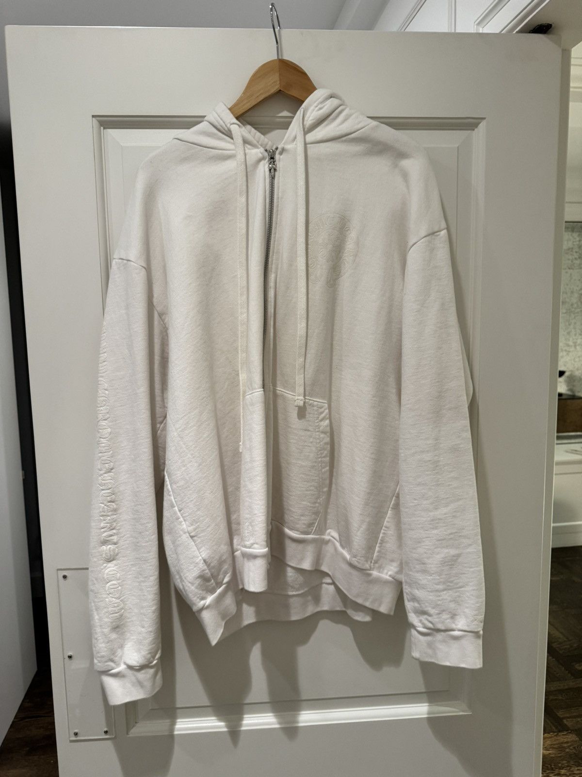 image of Chrome Hearts Glow In The Dark White Vintage Zip Up Hoodie, Men's (Size XL)