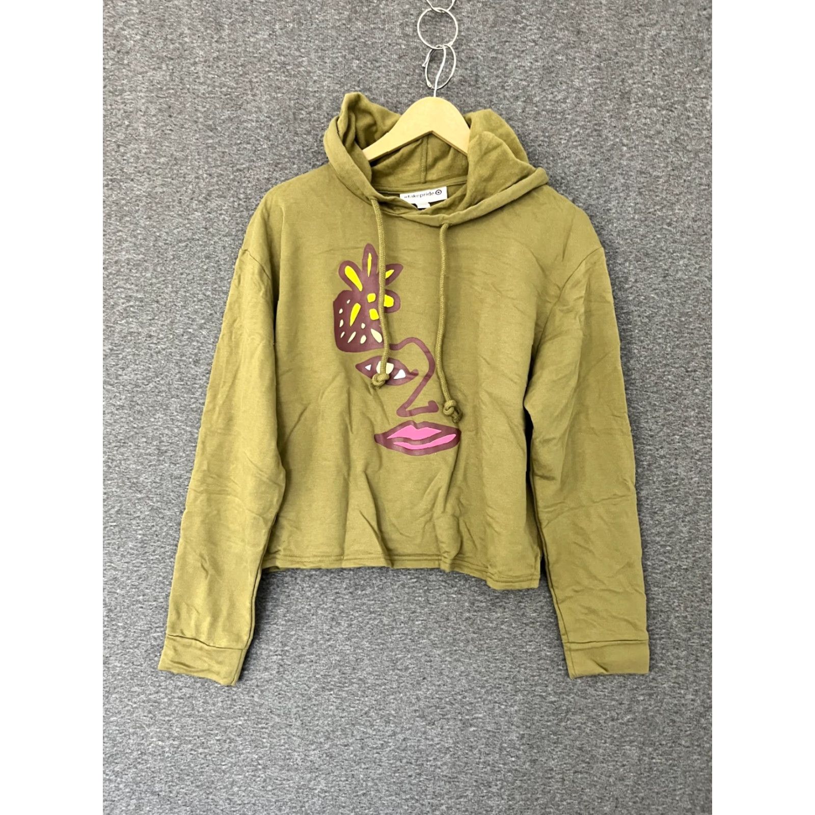 Olive takePride Adult Hoodie Green Cropped Long Sleeve Pullover Hooded Graphic Print Pride Flower 1990s Mens Womens Girls Boys Size S / US 4 / IT 40 - 2 Thumbnail