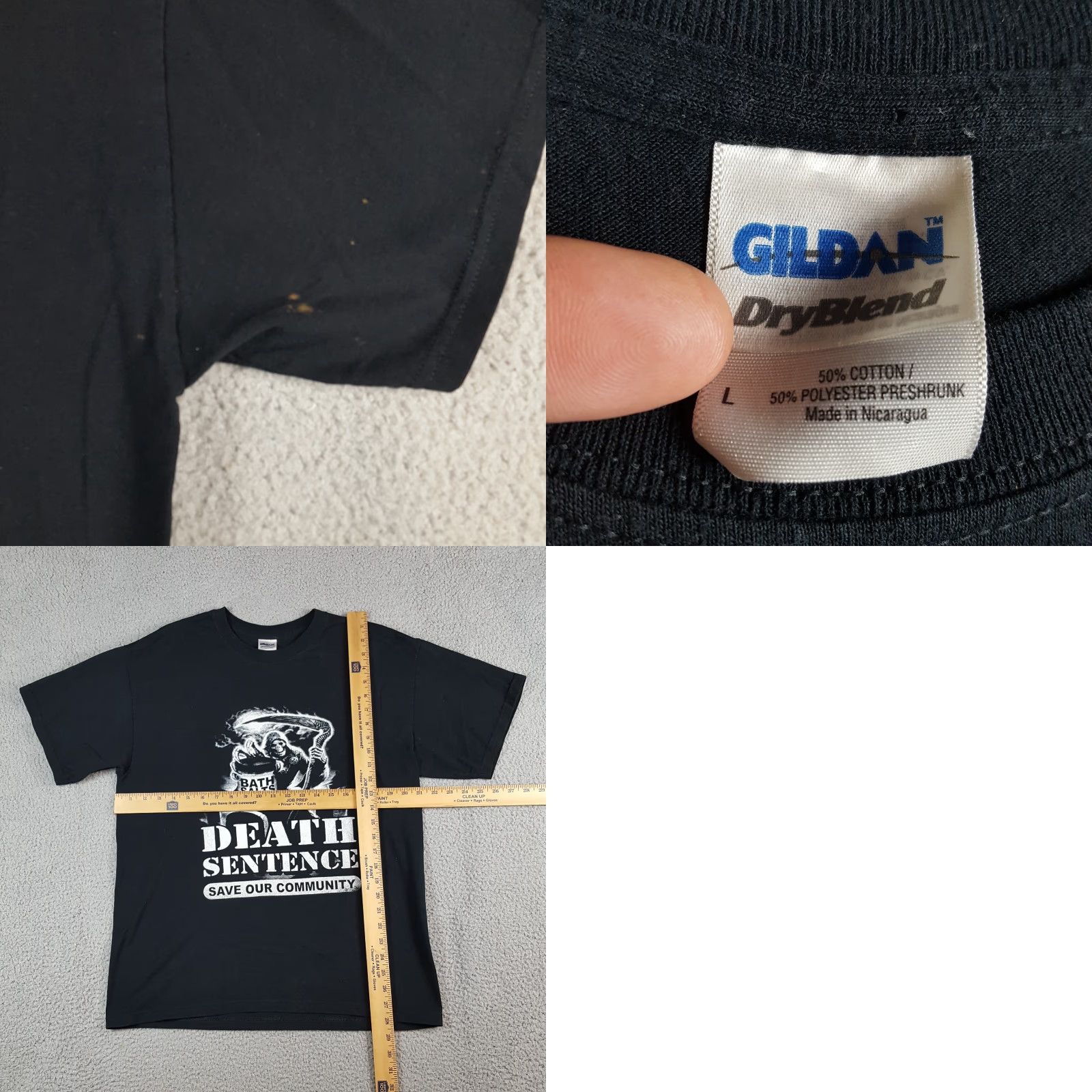 Gildan VINTAGE Gildan T-Shirt Men L Black Cotton Embroidered Logo Grim Reaper 90s 00s Y2K Death Drugs Bath Salts Shirt Size US L / EU 52-54 / 3 - 8 Thumbnail