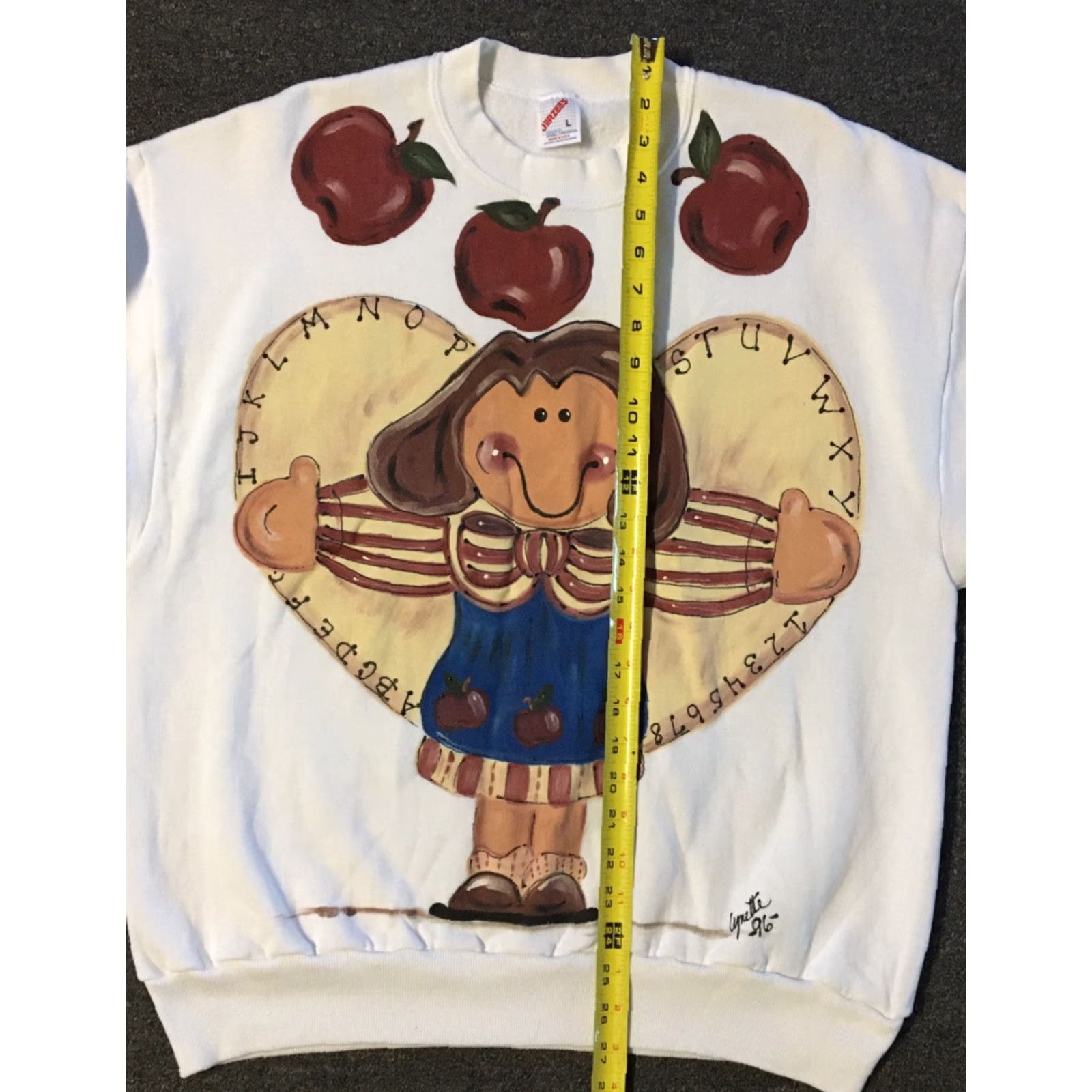 Jerzees VINTAGE 90s Apple Heart Art Sweatshirt L USA Nature Homemade White Jerzees Crewneck Men Size US L / EU 52-54 / 3 - 6 Thumbnail