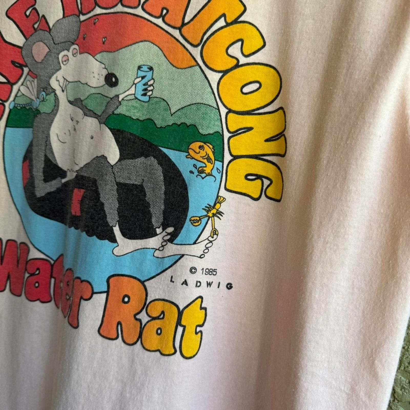 Other Vintage 80s Lake Hopatcong Water Rat Men's L Pink Tee Size US L / EU 52-54 / 3 - 7 Thumbnail
