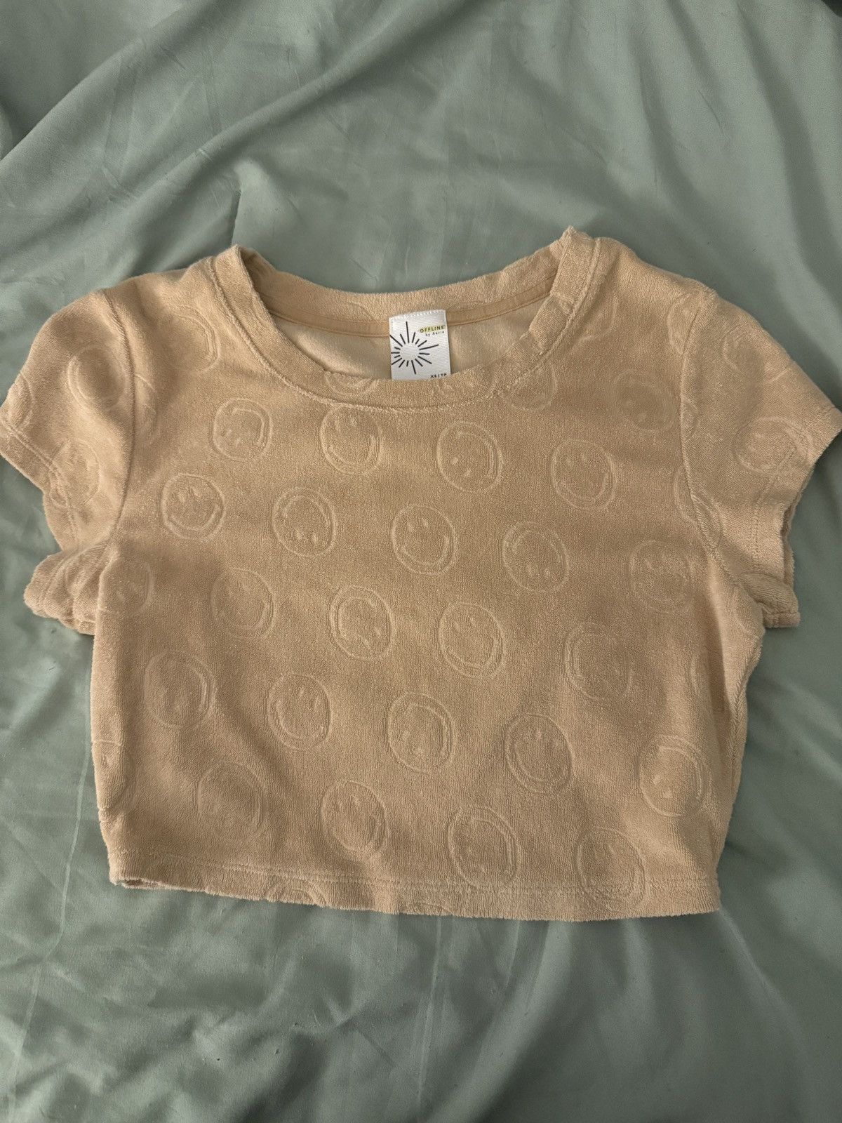 American Eagle Outfitters Aerie smiley face beige crop top Size XS / US 0-2 / IT 36-38 - 1 Thumbnail
