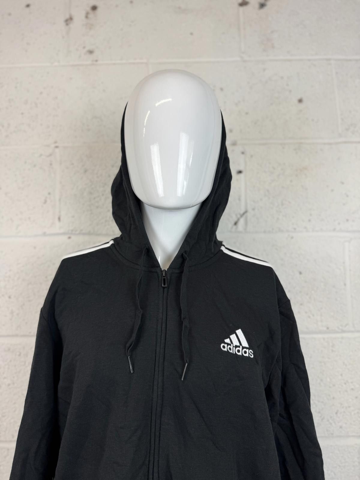 Adidas Adidas Black Full-Zip Hoodie with White Stripes Mens Size XL Size US XL / EU 56 / 4 - 3 Thumbnail