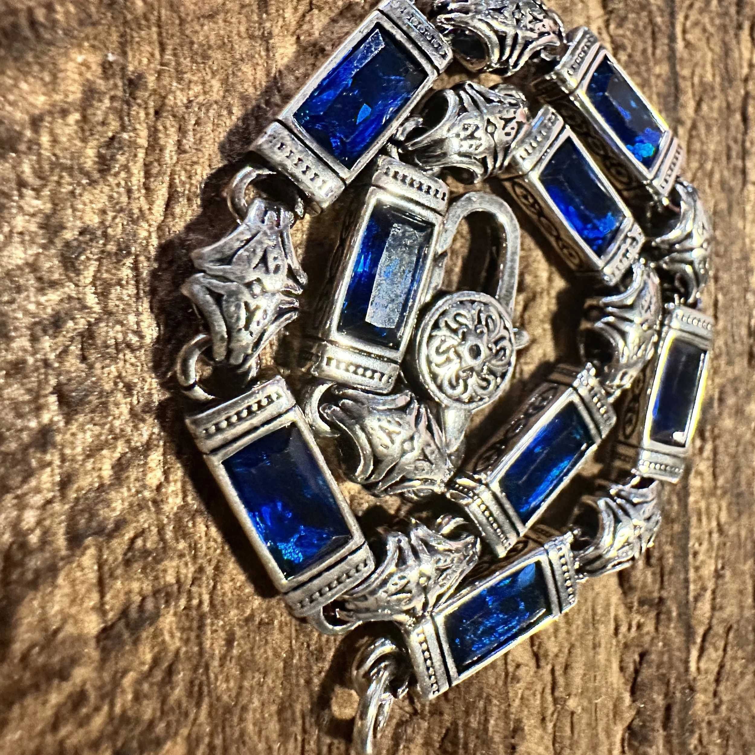 Other Boho Chic Woven Link Blue Crystal CZ Silver Bracelet, Lobste Size ONE SIZE - 6 Thumbnail