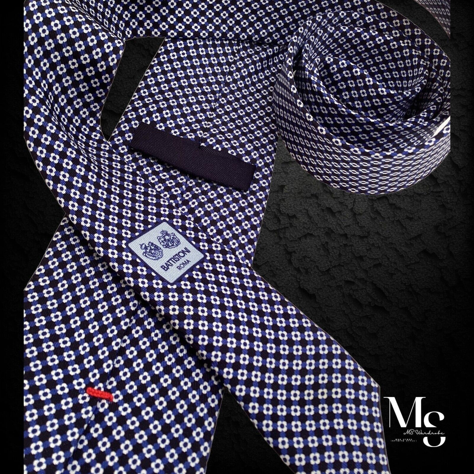 Battistoni BATTISTONI XL Blue Floral Luxury Silk Tie Made In Italy W: 3 Size ONE SIZE - 5 Thumbnail