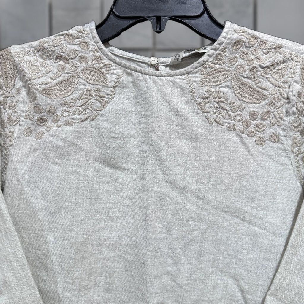 Zara Zara Blouse Womens XS Beige Embroidered Ruffle Hem Long Bell Sleeve Top Boho Size XS / US 0-2 / IT 36-38 - 1 Thumbnail