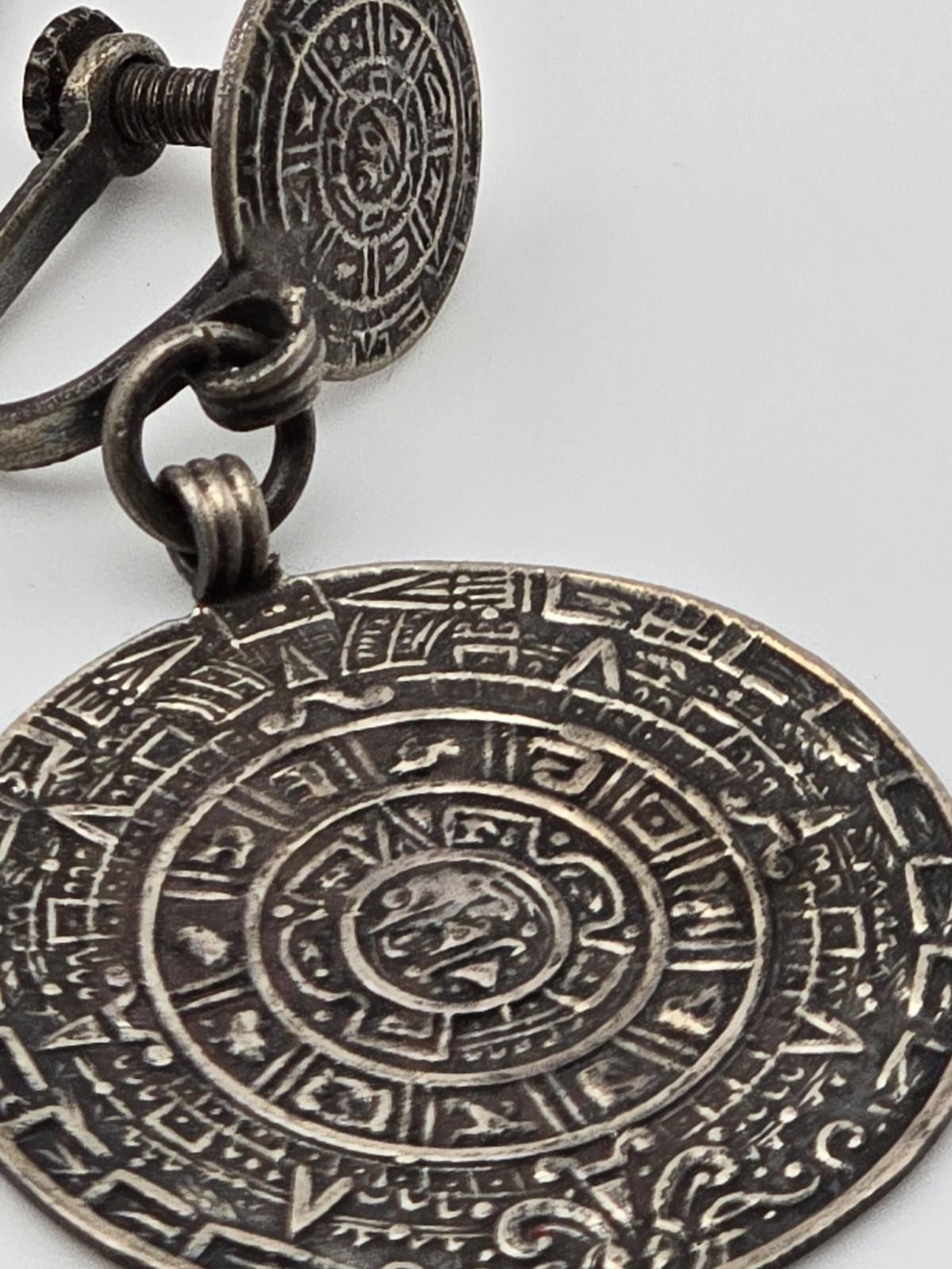 Sterling Silver Vintage Mexican Sterling Aztec Calendar Earrings 1950s Size ONE SIZE - 4 Thumbnail