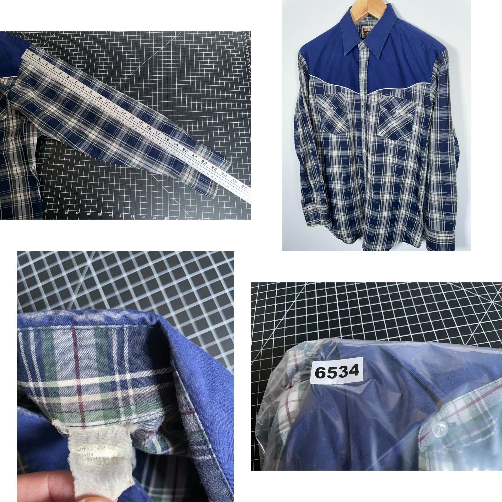 Vintage Ely Cattleman Western Shirt Men Large Plaid Lightweight Pearl Snap Rockabilly Two Tone Blue Size US L / EU 52-54 / 3 - 8 Thumbnail