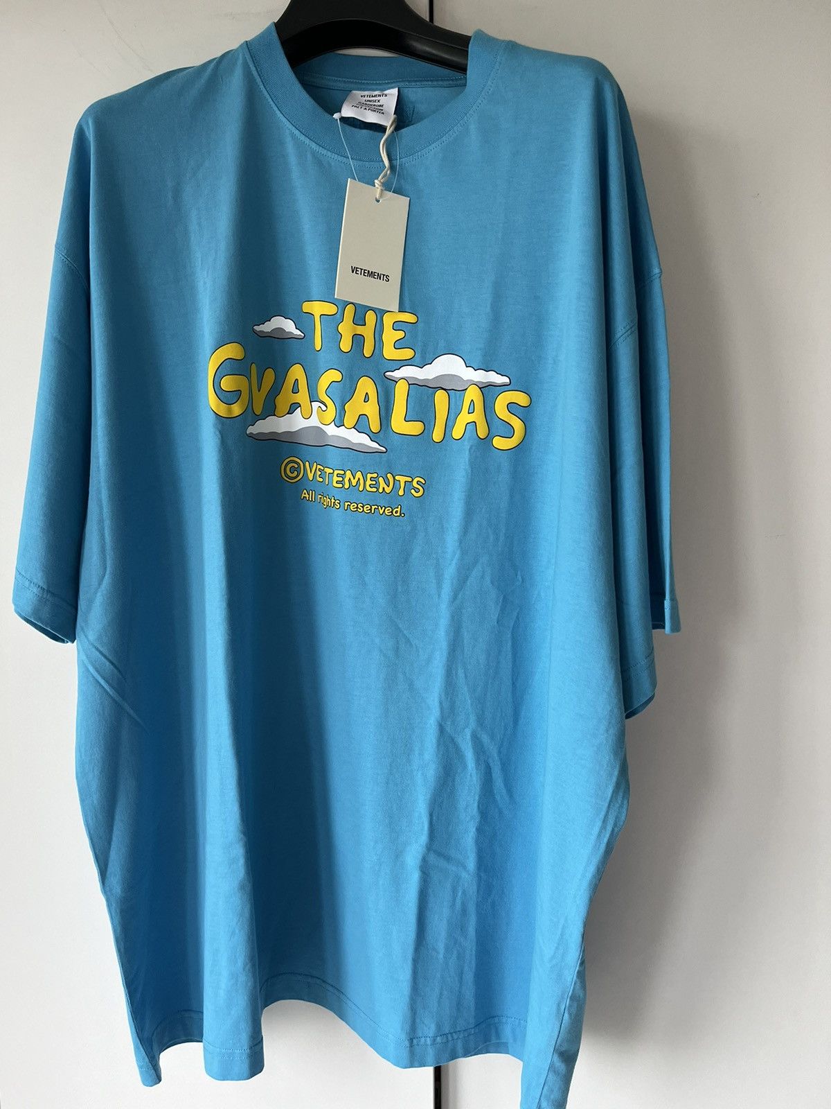 image of Vetements Simpsons Cartoon Fonts Oversized T-Shirt in Blue, Men's (Size Small)