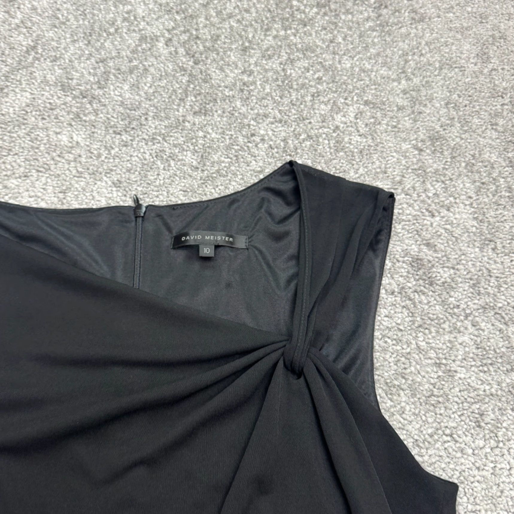 Vintage David Meister Asymmetric Ruched Evening Cocktail Dress 10 Black Cap Sleeve Short Sleeve Zipper A-Line, Tank Dress Womens Vintage No Size L / US 10 / IT 46 - 5 Thumbnail