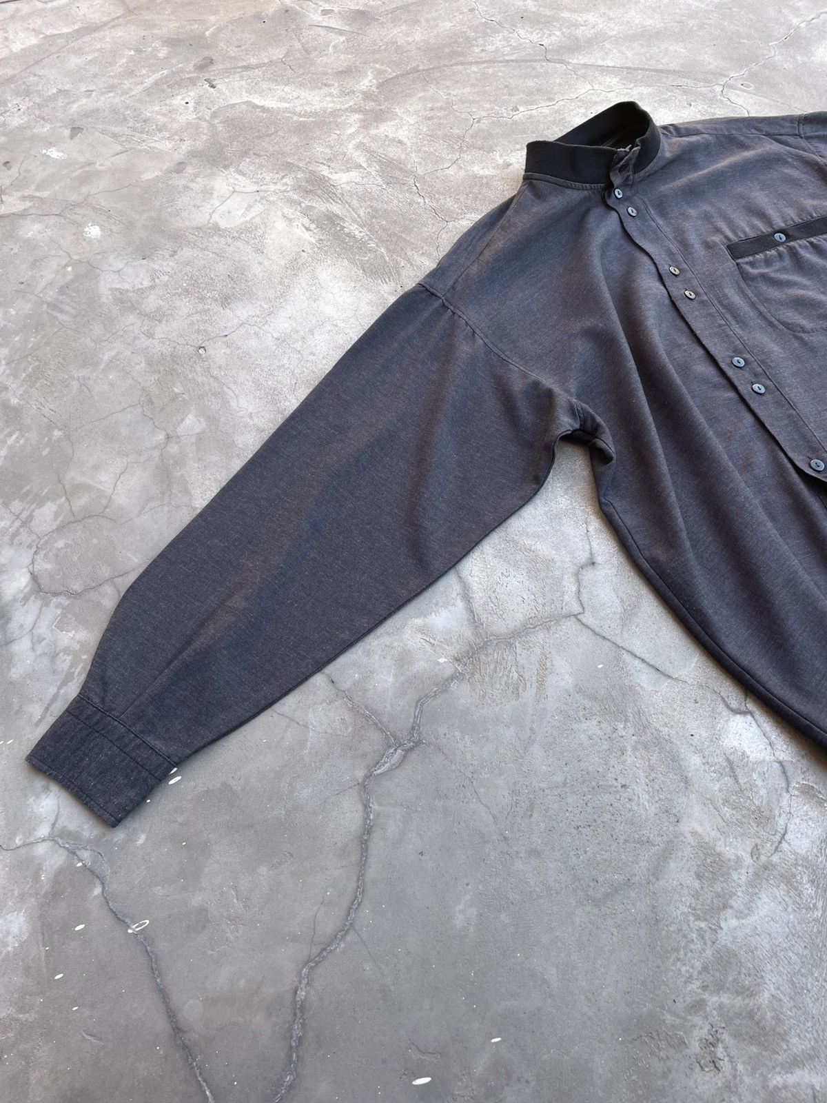 Vintage Mandarin Collar Shirt: Dark Gray Viscose, Italy Size US L / EU 52-54 / 3 - 8 Thumbnail
