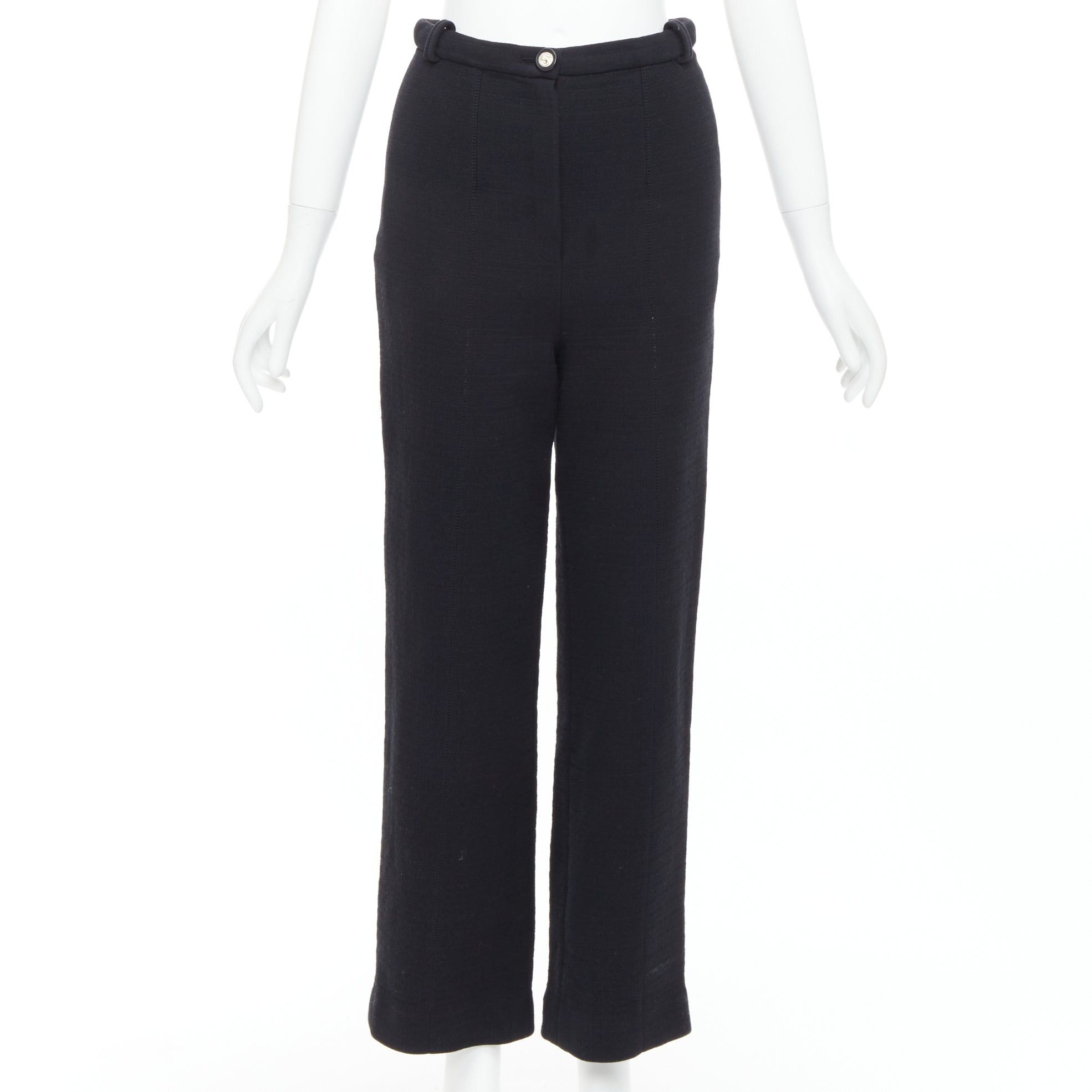 Chanel CHANEL black cotton blend 5 crystal button structured pants FR36 S Size 27" / US 4 / IT 40 - 1 Thumbnail