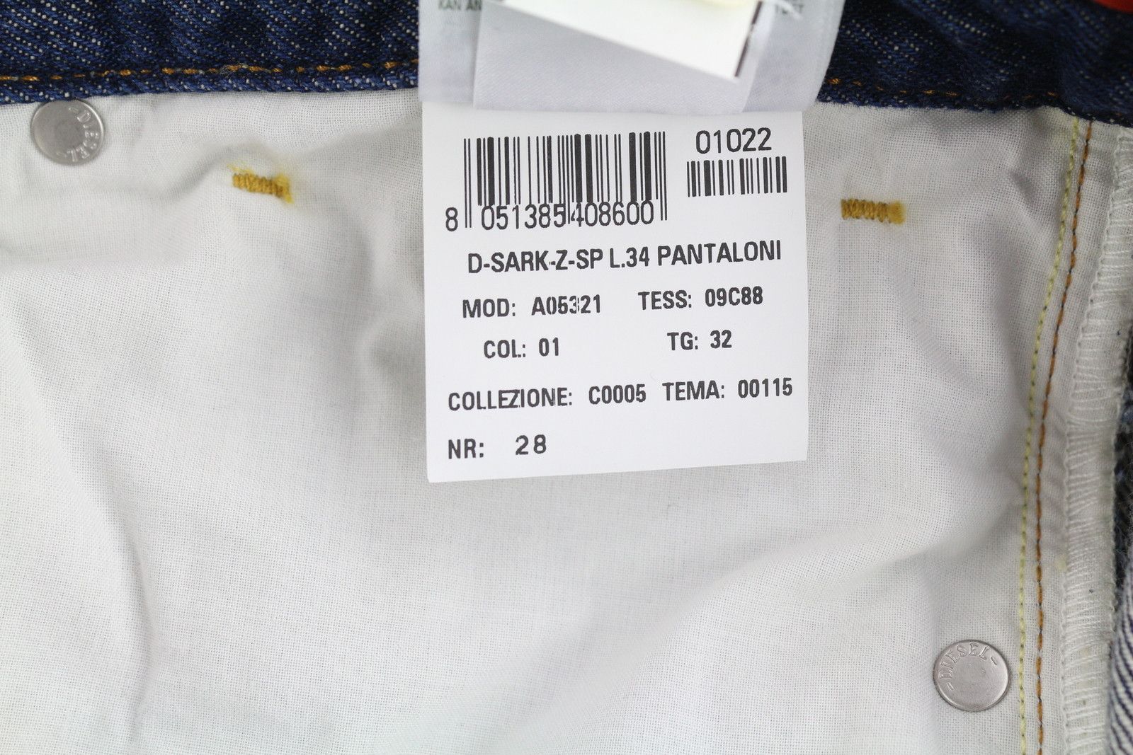 Diesel D-SARK-Z-SP 09C88 W32/L34 Slim Washed Blue Jeans 40893 Size US 32 / EU 48 - 12 Thumbnail