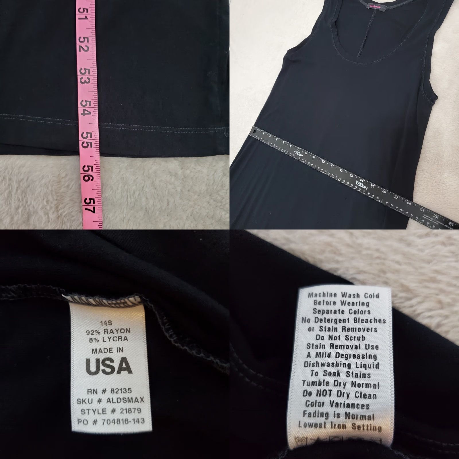 Vintage Fresh Produce Dress Women L Black Sleeveless Maxi Neck Rayon Blend Stretch USA Size L / US 10 / IT 46 - 8 Thumbnail