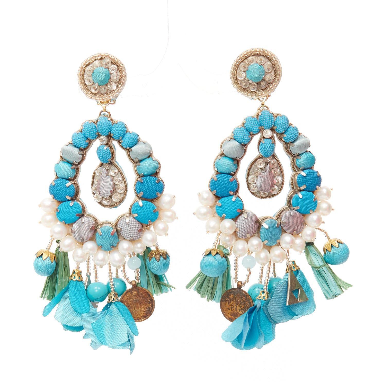 Other RANJANA KHAN turquoise cream faux pearl stone clip on earrings Pair Size ONE SIZE - 1 Thumbnail