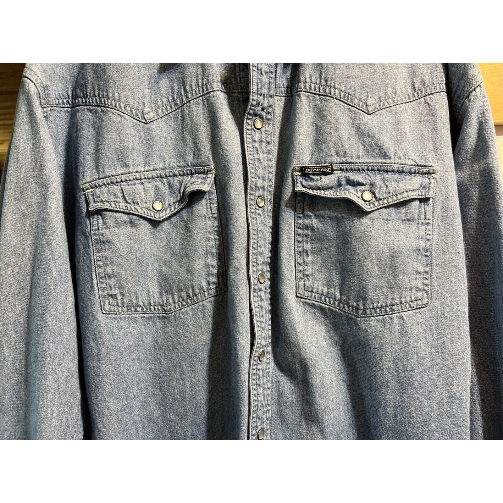 Dickies Dickies Shirt Mens Large Blue Denim LS Workwear Cotton Dark Size US L / EU 52-54 / 3 - 5 Thumbnail