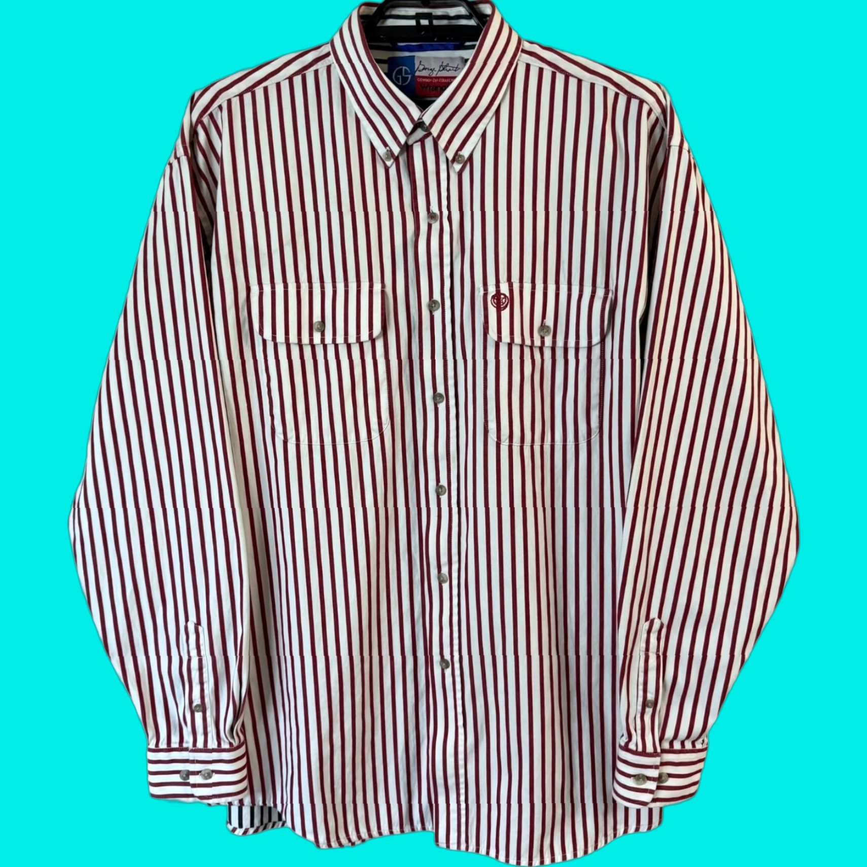 Wrangler VINTAGE Wrangler George Strait Cowboy Shirt Men's XL Striped Button-Down Western Cotton Embroidered Pockets Red & White" Size US XL / EU 56 / 4 - 1 Thumbnail