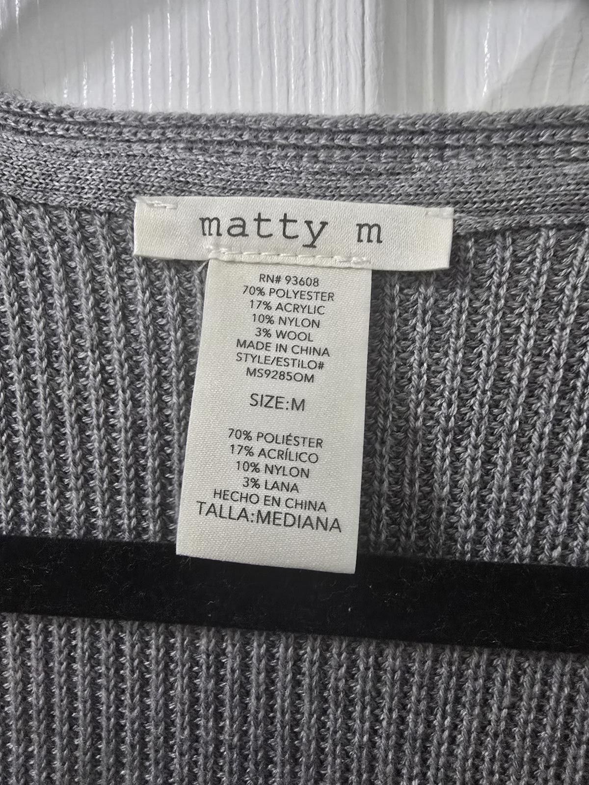 Other Matty M Women's Medium Gray V-Neck Ribbed Sweater Size M / US 6-8 / IT 42-44 - 3 Thumbnail