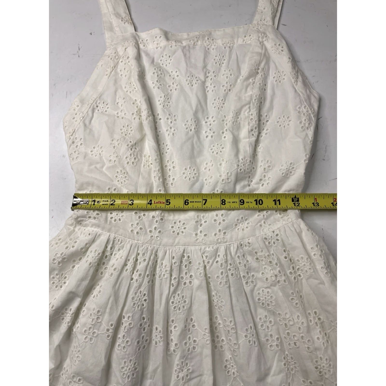 Vintage Hill House Mini Dress White Sleeveless Eyelet Linen Blend One Shoulder Short S Size S / US 4 / IT 40 - 5 Thumbnail
