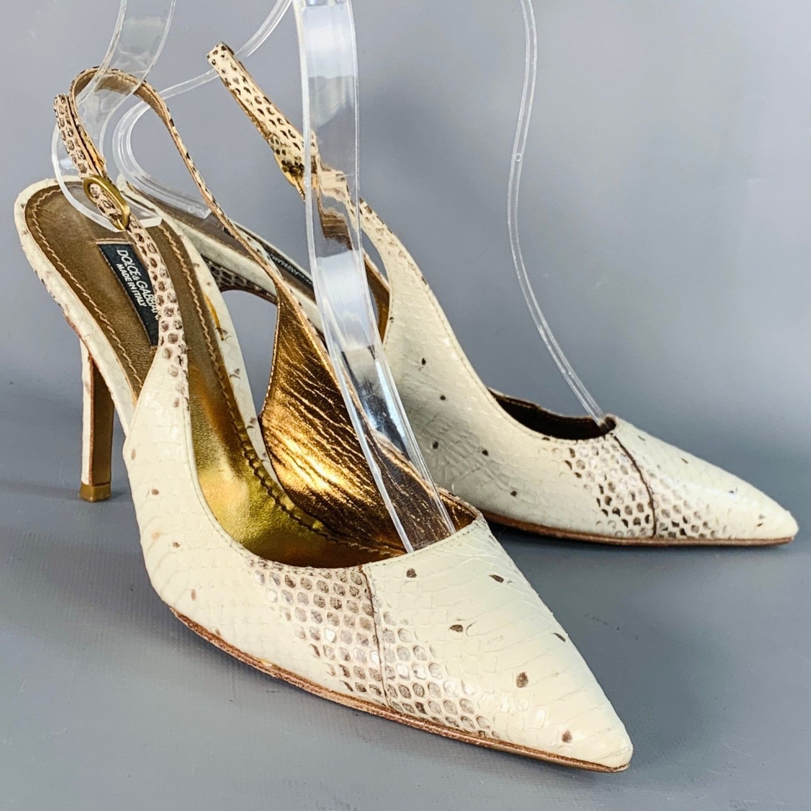 Dolce & Gabbana Size 6.5 Beige Brown Snakeskin Leather Slingback Pumps Size US 6.5 / IT 36.5 - 1 Thumbnail