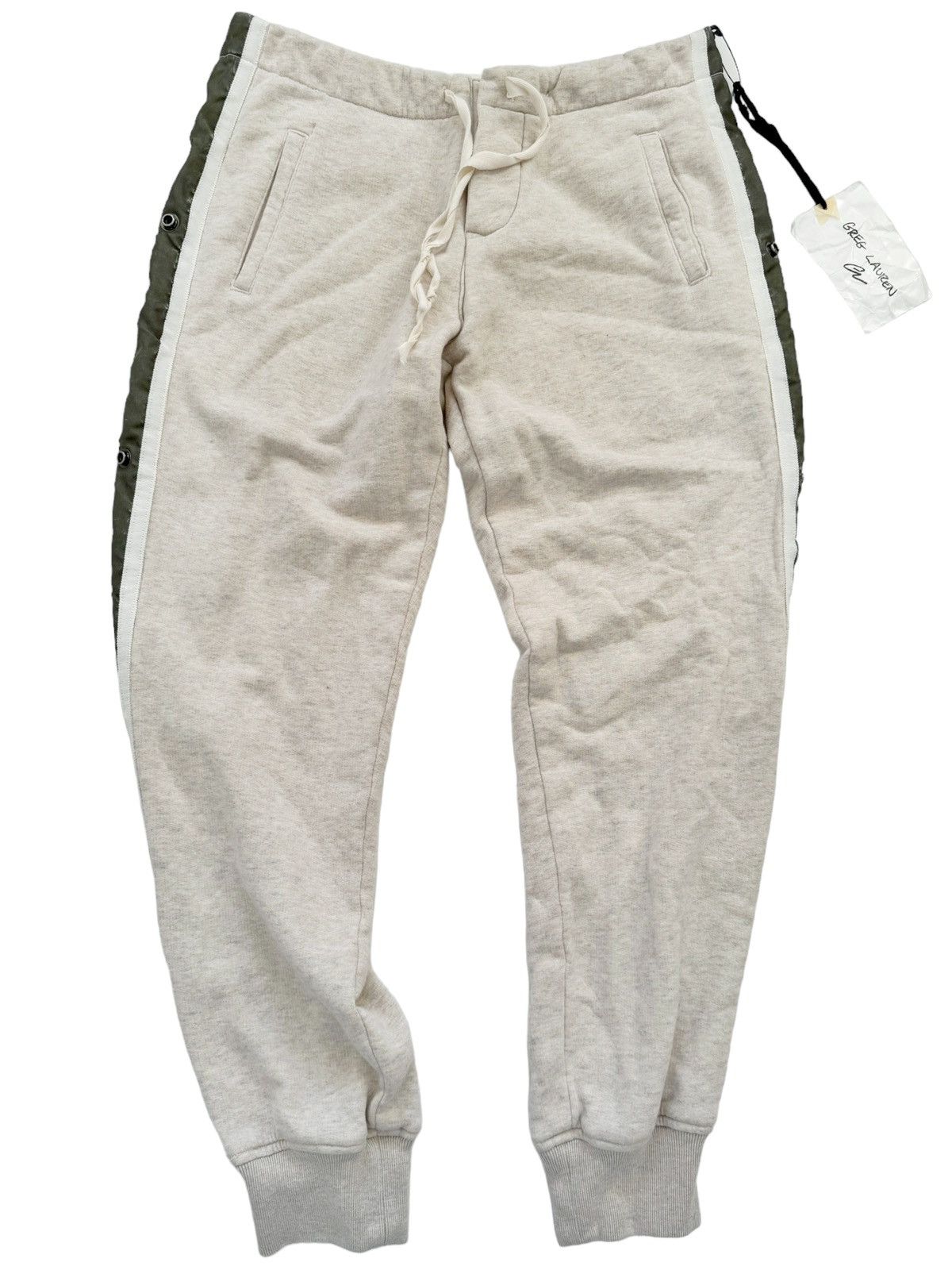 image of Greg Lauren Sz1 Sample Sateen Army Stripe Oatmeal Lounge, Men's (Size 28)
