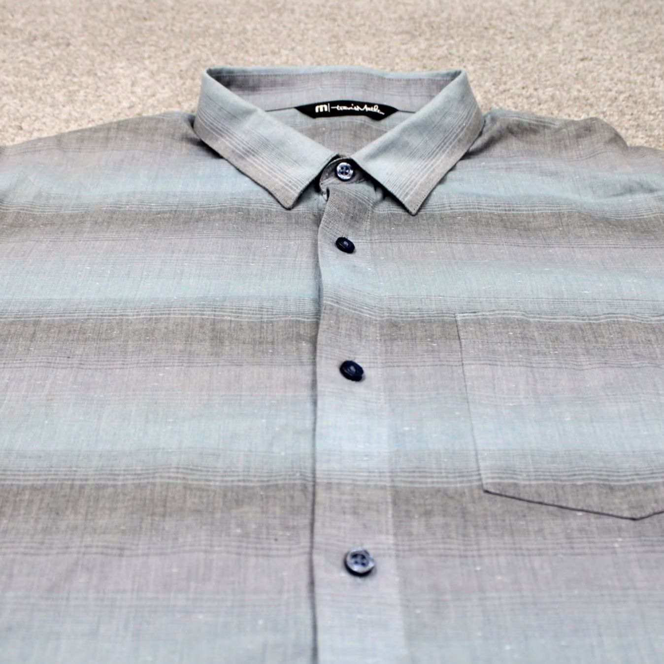 TravisMathew Travis Mathew Shirt Mens XL Blue/Gray Gradient Cotton/Polyester S/S Button Up Shirt Size US XL / EU 56 / 4 - 4 Thumbnail