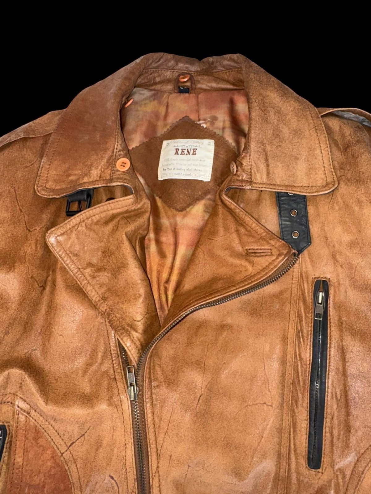 Other Vintage 80s Rene Distressed Brown Leather Biker Jacket Size US L / EU 52-54 / 3 - 4 Thumbnail