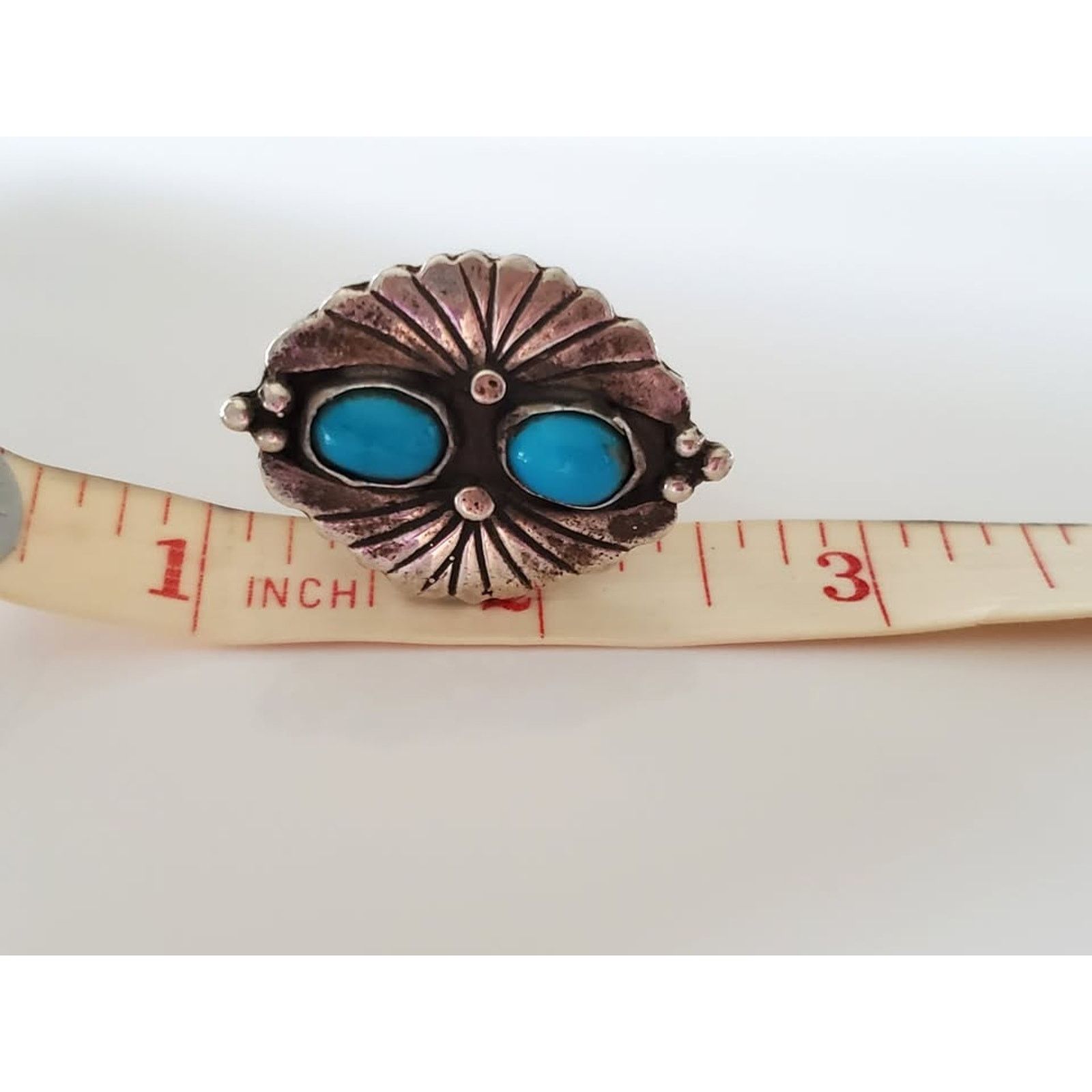 Unknown London Vintage Native American Sterling Silver Turquoise Ring Size ONE SIZE - 6 Thumbnail
