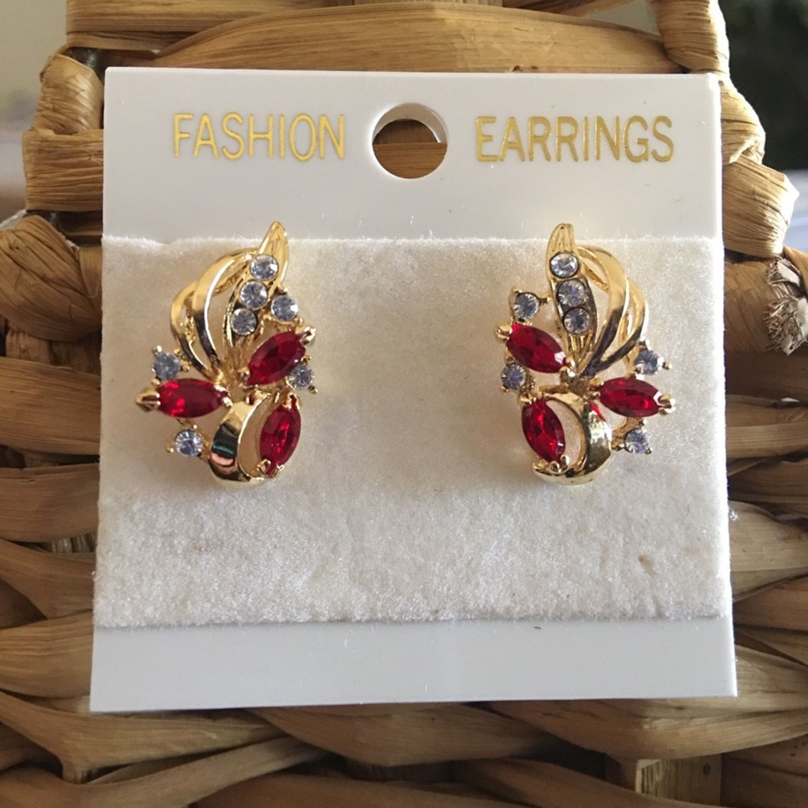Jewelry Faux ruby gold tone cluster pierced earrings Size ONE SIZE - 3 Thumbnail