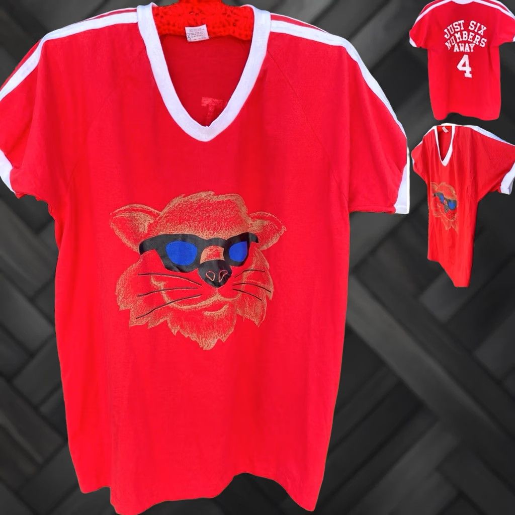 Augusta Sportswear VINTAGE Augusta Sportswear Cat Sunglasses Ringer Tee Red V Neck Stripe Graphic Shirt USA XL Men T-Shirt XS? Size US XL / EU 56 / 4 - 1 Thumbnail