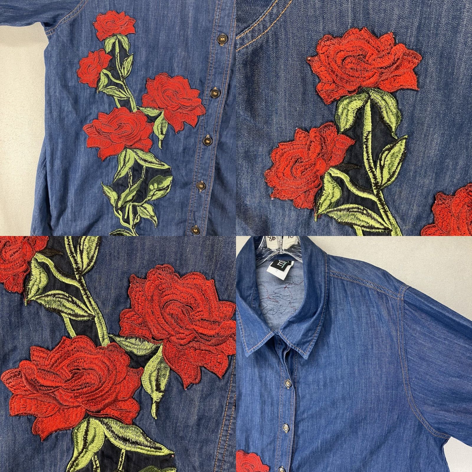 Vintage VINTAGE Women's Plus Size 1X Cotton Button-Up Shirt Flannel Long Sleeve All Seasons Indigo Chambray Bohemian Summer Fall Winter Size XL / US 12-14 / IT 48-50 - 8 Thumbnail
