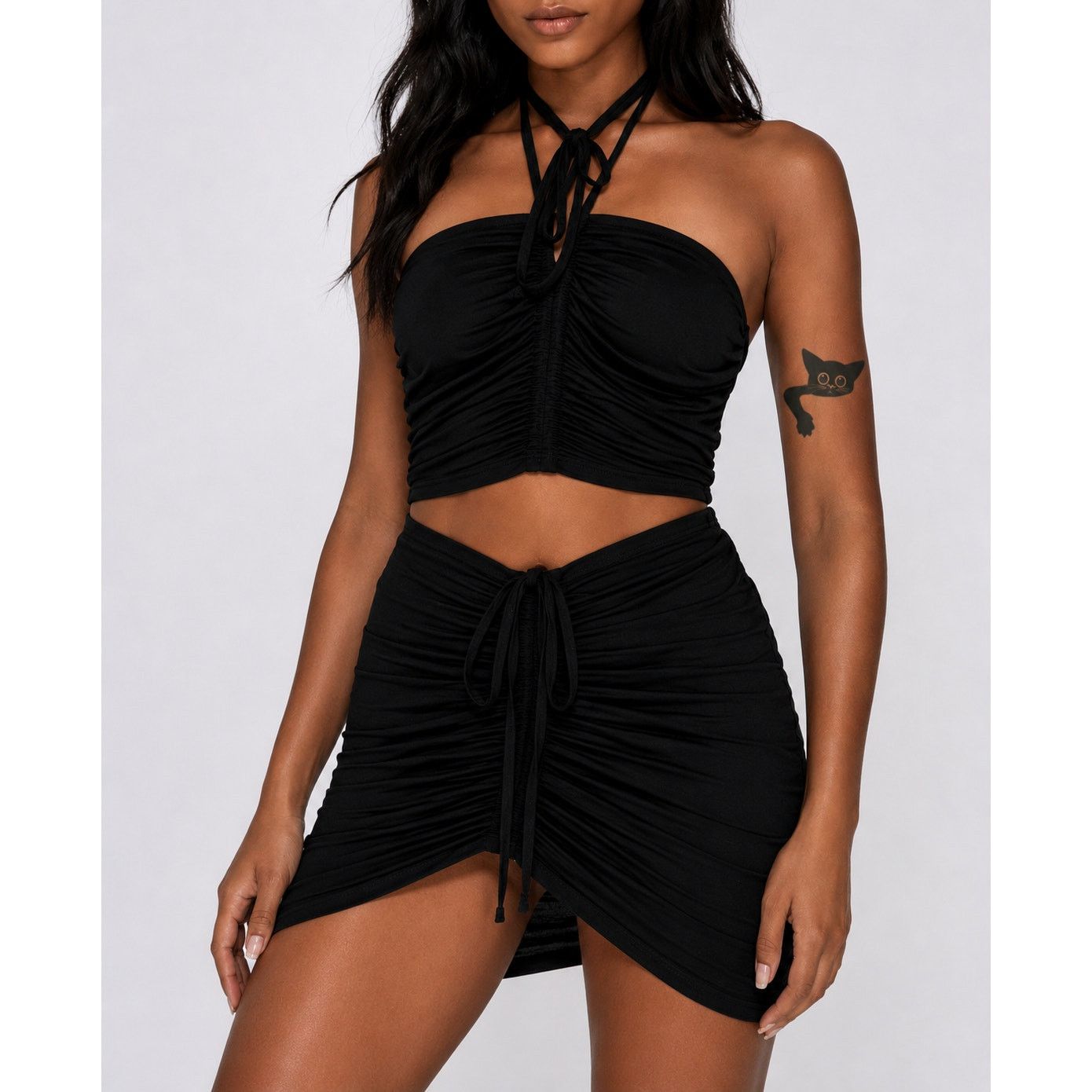 Other I.AM.GIA Black Ruched Mid-Rise Wrap Self Tie Waist Skirt XS Size 26" / US 2 / IT 38 - 3 Thumbnail