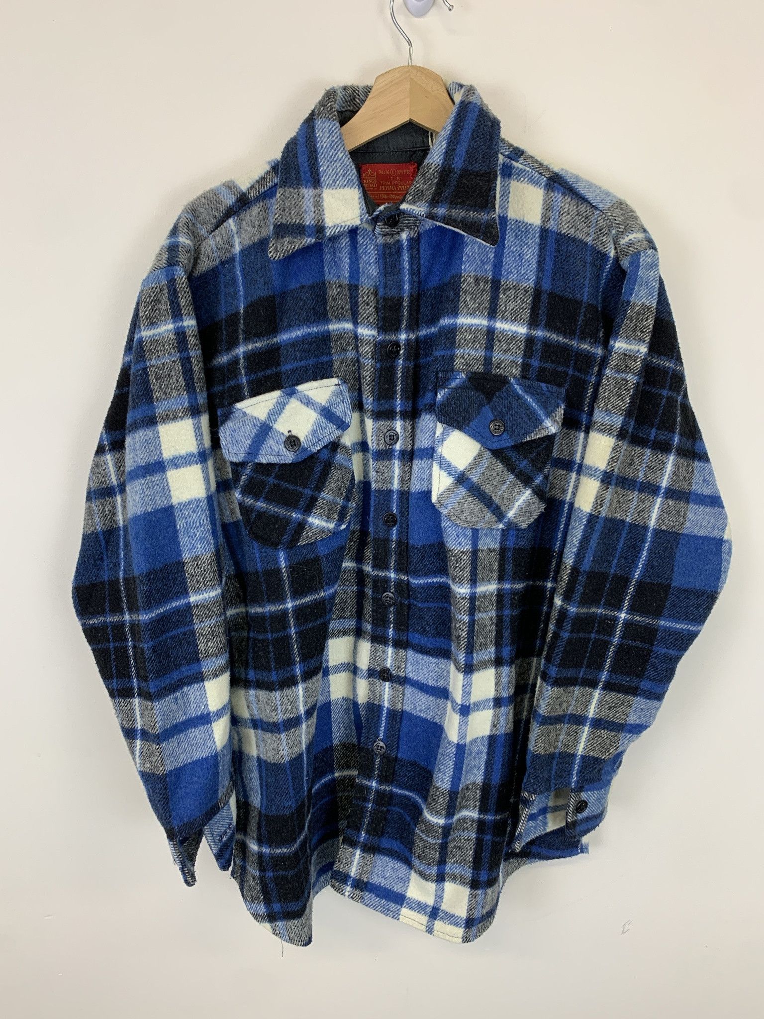 Flannel × Vintage Vintage 1980s Kings Road Blue Black Check Thick Warm Flannel Size L Tall Size US L / EU 52-54 / 3 - 1 Thumbnail