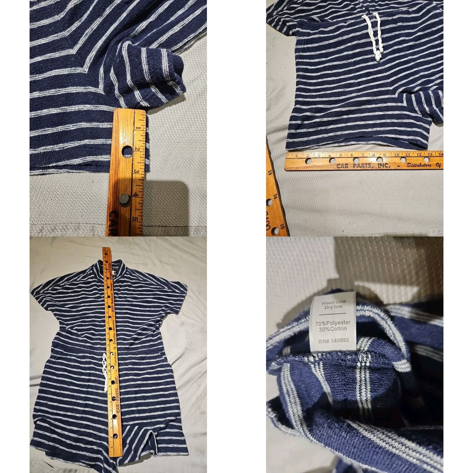 Marine Layer VINTAGE Marine Layer Shirt Romper Womens Medium Blue Stripe Drawstring Zip One Piece Size 32" / US 10 / IT 46 - 8 Thumbnail