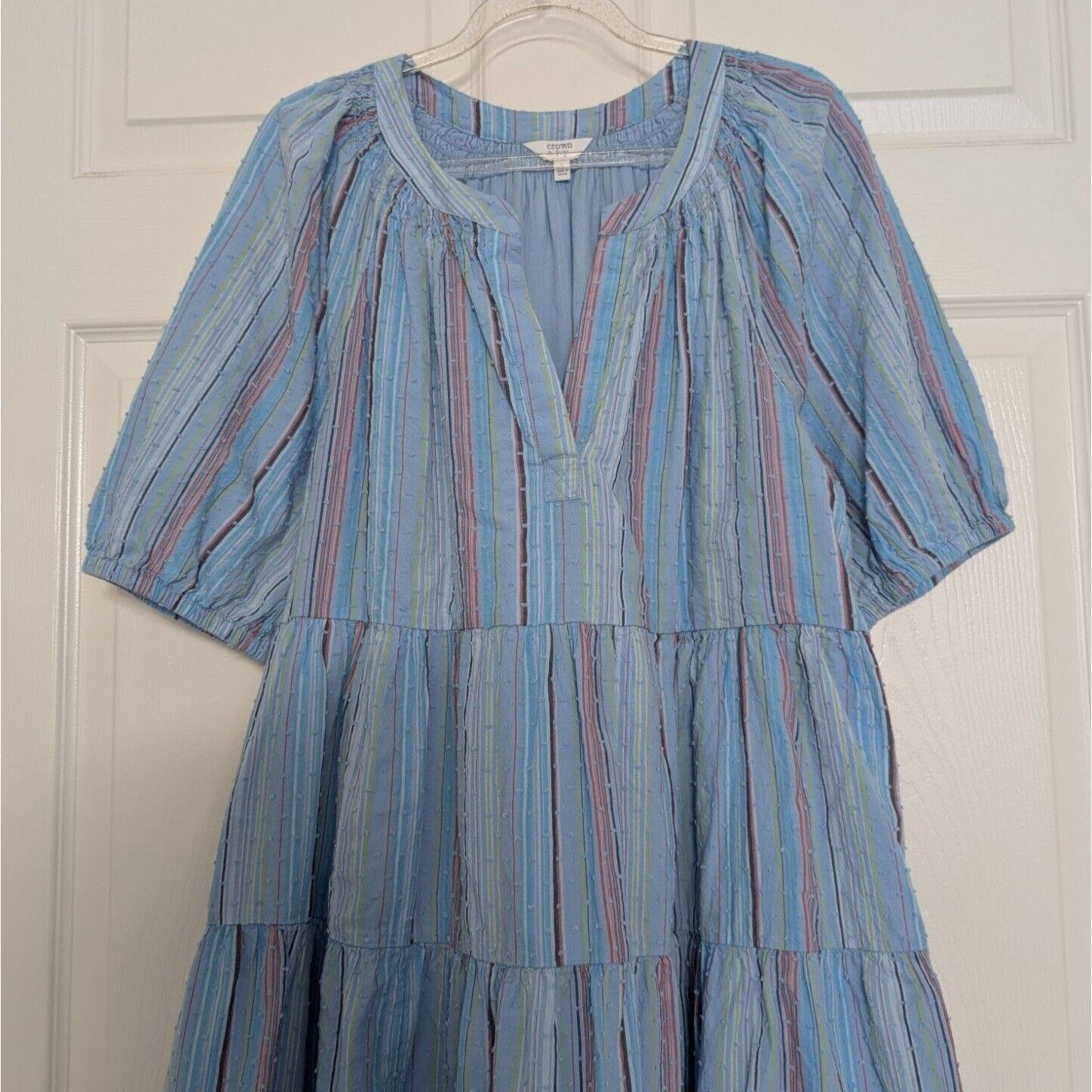 Designer Crown & Ivy Stripe Swiss Dot Dress Womens Size Large Blue Ti Size L / US 10 / IT 46 - 2 Thumbnail