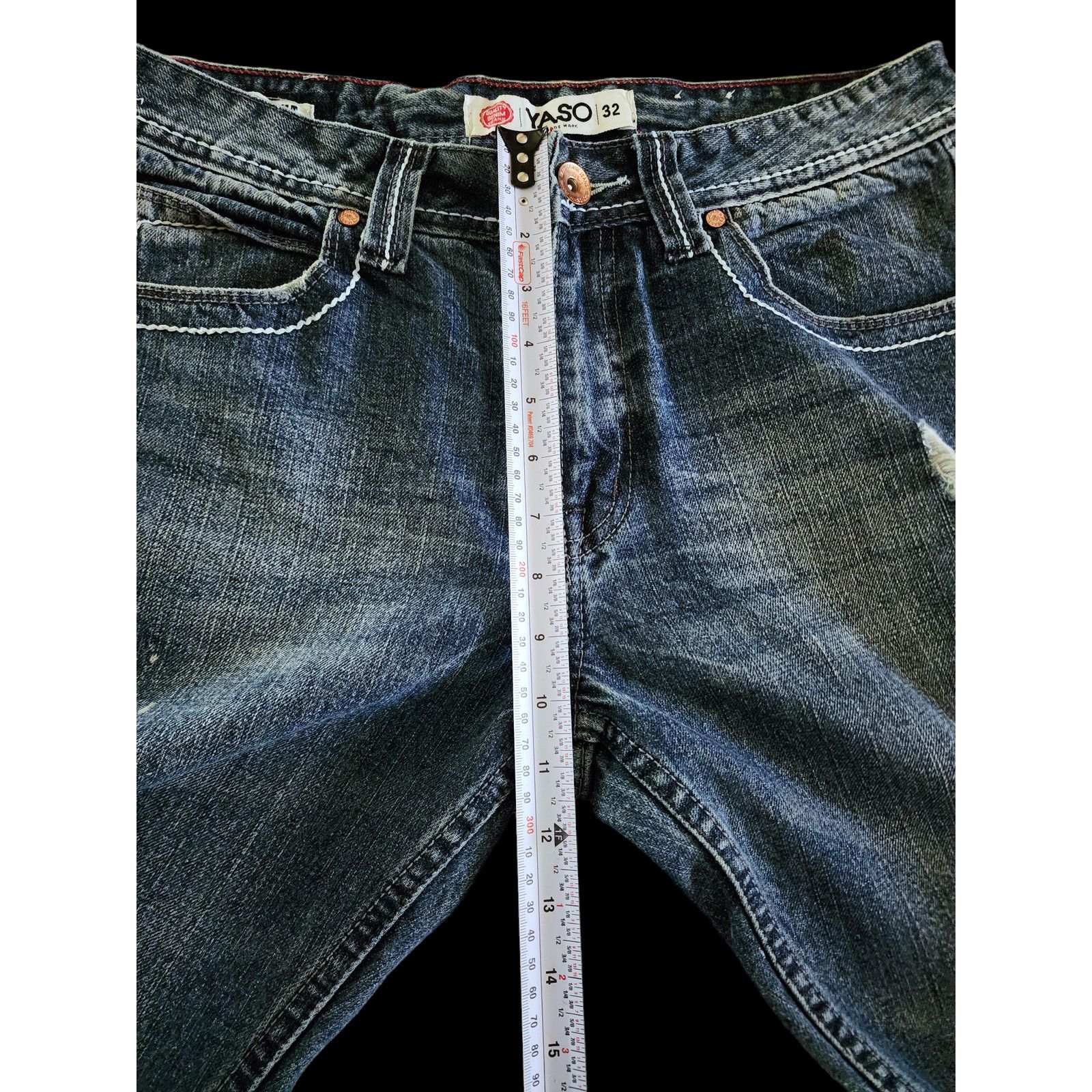 Other YASO men denim distressed blue jeans white stitching W32 L33 Size US 32 / EU 48 - 7 Thumbnail