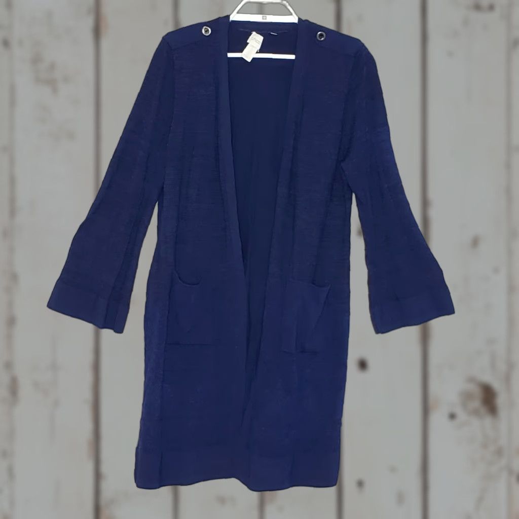 Vintage Chico's Cardigan Women Dark Blue 3/4 Bell Sleeve Open Front Lightweight Longer Length Pockets Size 2 Sz 2 Cardigan Size XS / US 0-2 / IT 36-38 - 1 Thumbnail