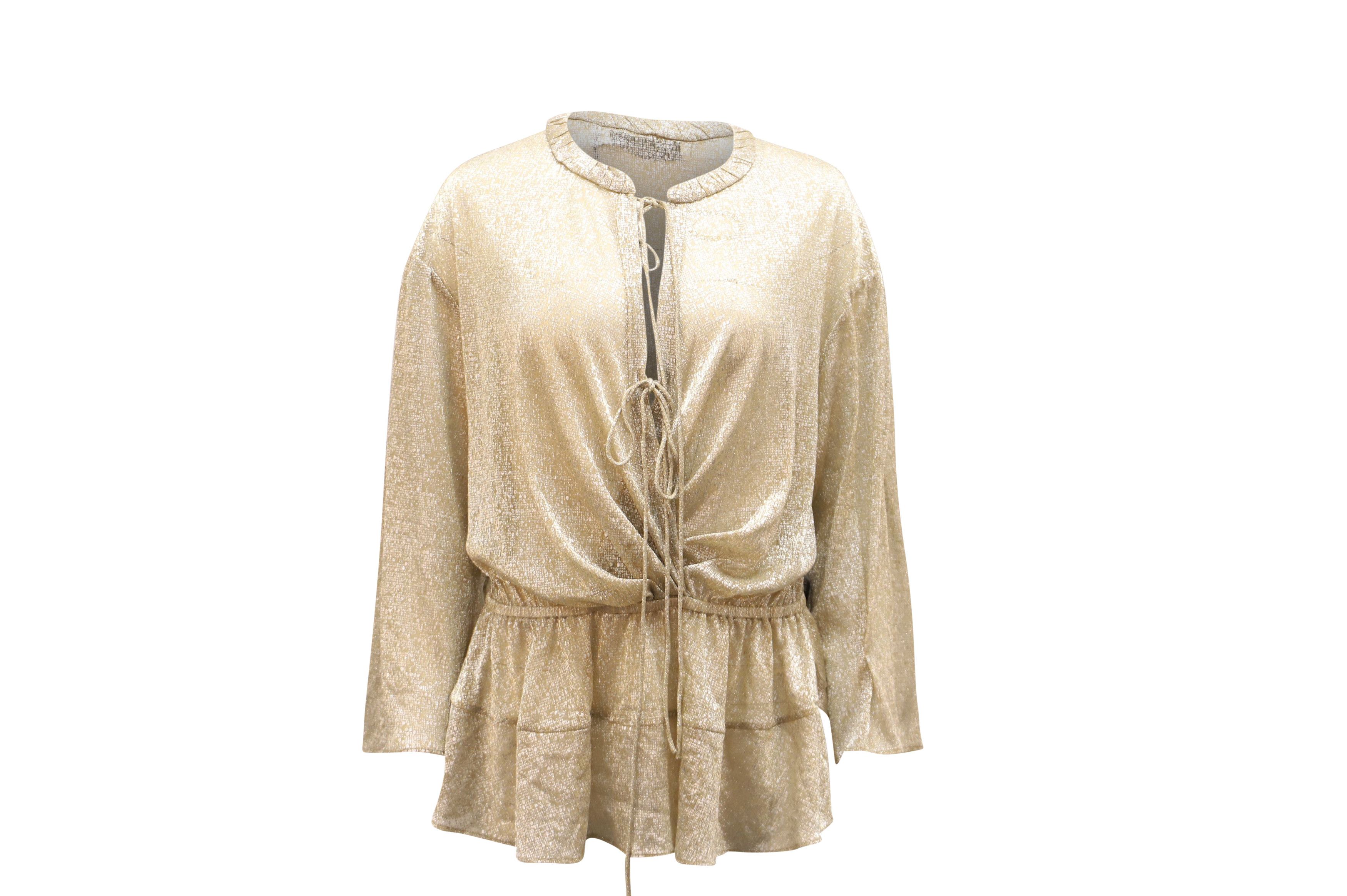Iro Iro Spacious Tie-Front Metallic Long-Sleeve Top in Gold Poly Size XS / US 0-2 / IT 36-38 - 1 Thumbnail