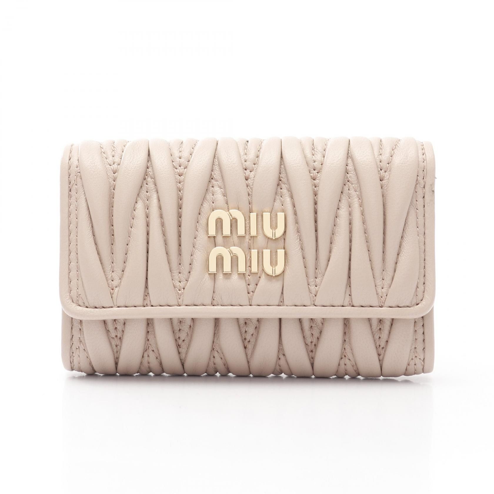 【MiuMiu】Gold Logo Matelasse Key Case Miu Miu Tan Key Pouch – Into Her Wardrobe