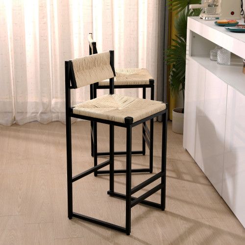Designer × Homemade Creamy White Paper Rope Woven Bar Stools Set of 2 Hand Weave Size US L / EU 52-54 / 3 - 3 Thumbnail