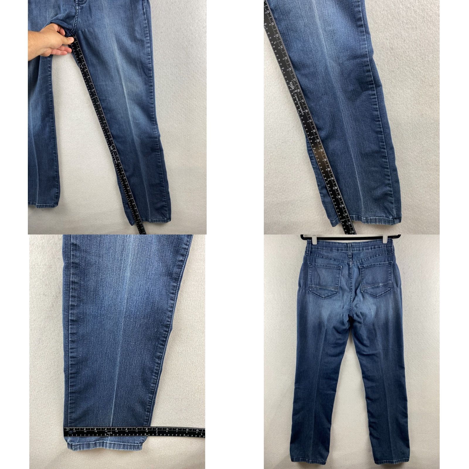 NYDJ VINTAGE is not vintage; NYDJ Jeans Size 10 Womens Blue Straight Lift Tuck Dark Distressed Stretch Denim Size 32" / US 10 / IT 46 - 9 Thumbnail