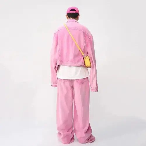 Jean Casual Korean Pink Set Suit Solid Jeans + Jacket Coat Size 40R - 2 Thumbnail