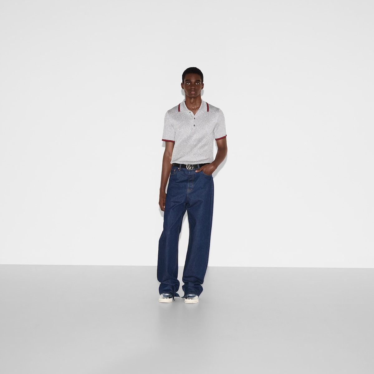 Gucci o1loc1c0925 Lame Knit Polo Shirt in Gray Size US L / EU 52-54 / 3 - 2 Thumbnail