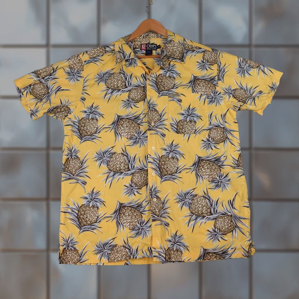 Polo Ralph Lauren Chaps Ralph Lauren Shirt Mens L Yellow Hawaiian Aloha Pineapple Print Camp Beach Tropical Retro Size US L / EU 52-54 / 3 - 1 Thumbnail