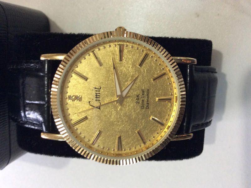 Designer Limit men's gold plated dial black leather strap watch Size ONE SIZE - 1 Thumbnail