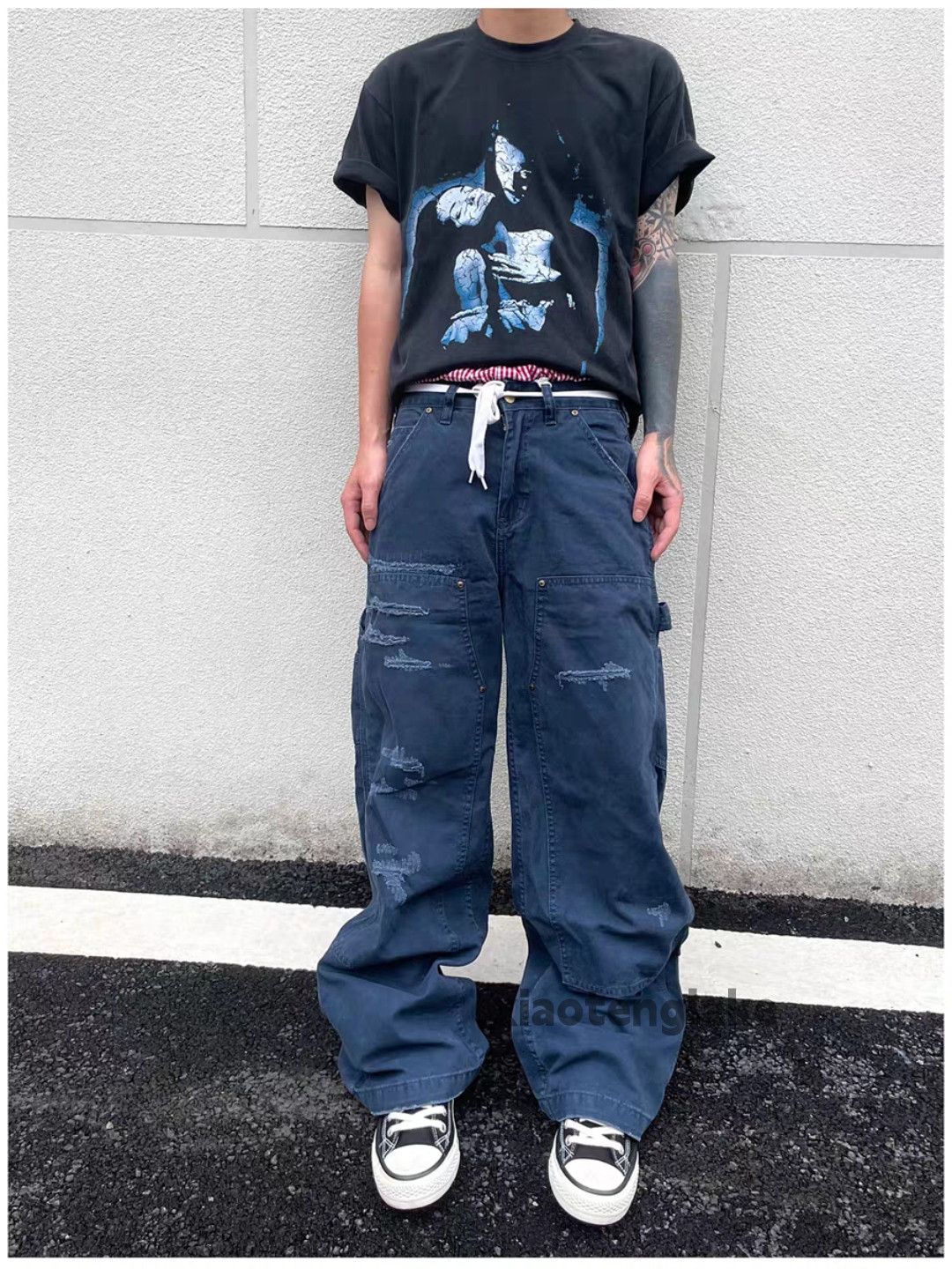 Vintage Unisex utility loose baggy carpenter hiphop ripe pants Size US 33 - 2 Thumbnail