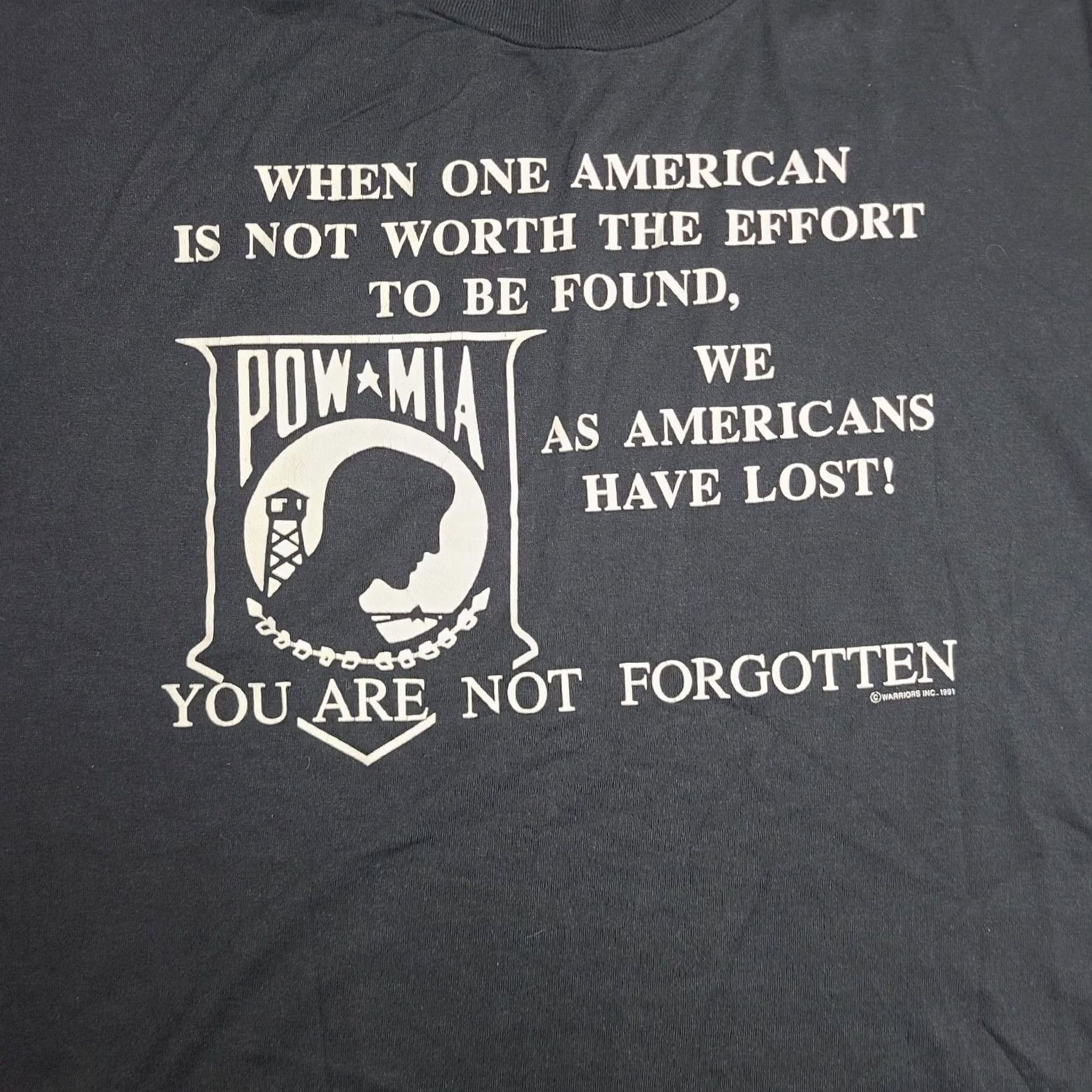 Jerzees VINTAGE POW MIA Shirt Black XL YOU ARE NOT FORGOTTEN Single-Stitch 90s Mens Size US XL / EU 56 / 4 - 2 Thumbnail