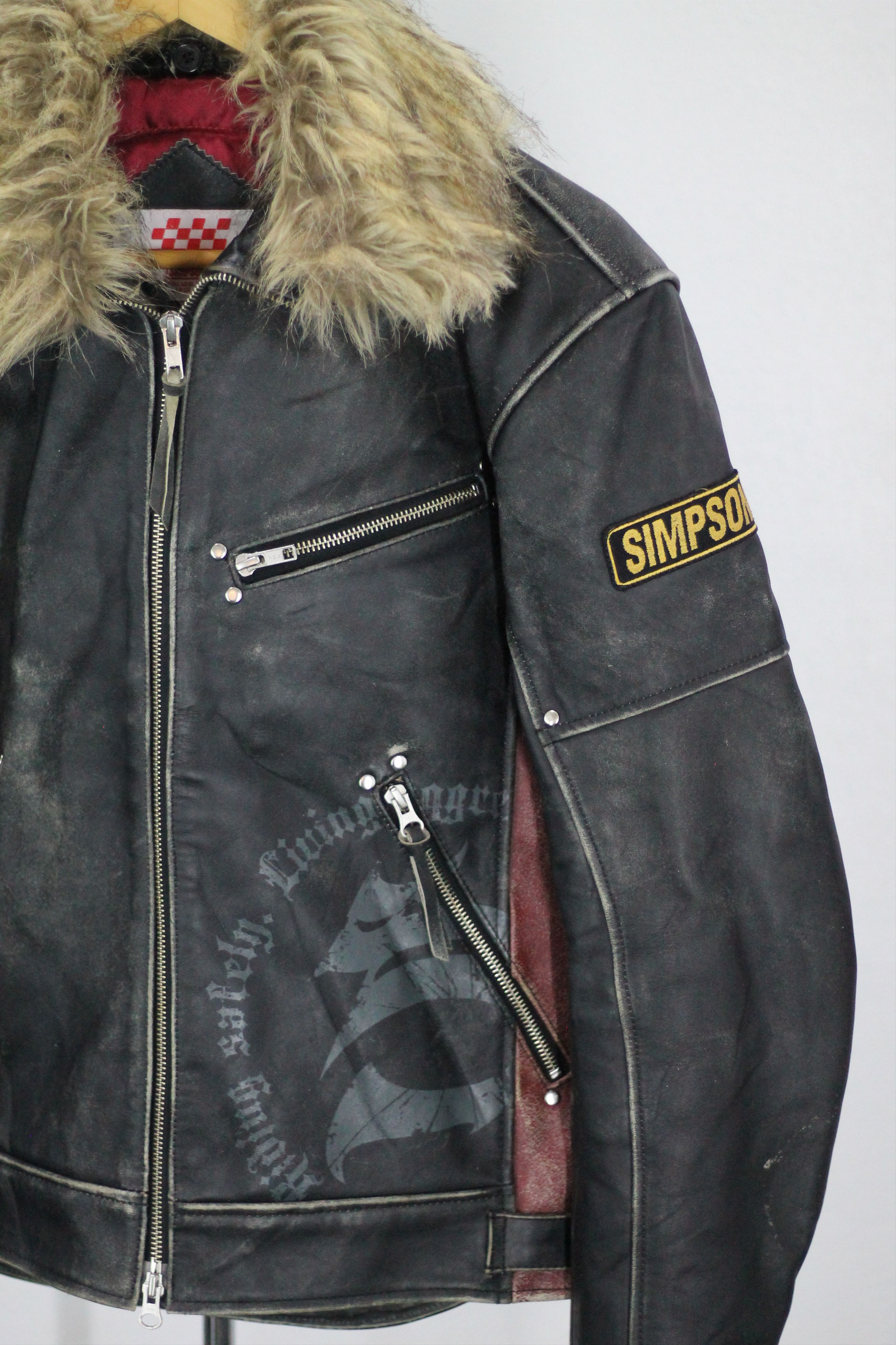 Vintage RARE! Vintage SIMPSON Leather Jacket Removable Fur Collar. Size US L / EU 52-54 / 3 - 4 Thumbnail