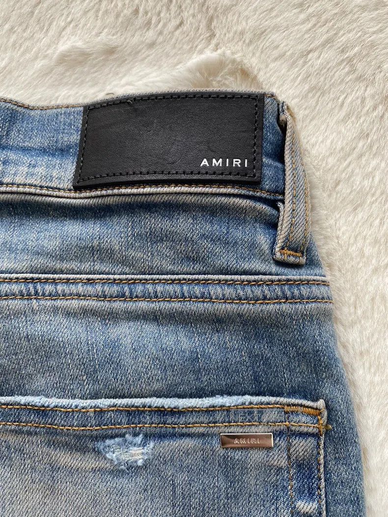 Amiri Amiri Size 32 Washed blue and blue leather Logo jeans Size US 32 / EU 48 - 3 Thumbnail